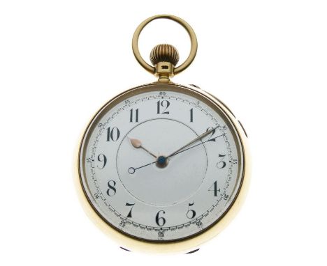 Edward VII 18ct gold open-face chronograph pocket watch, the white Arabic dial with centre seconds sweep, the top-wound movem