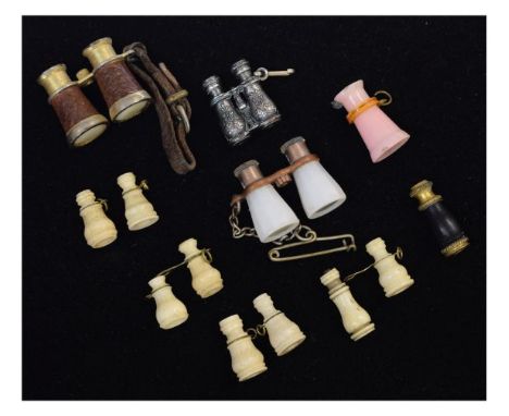 Group of thirteen 19th and early 20th Century miniature Stanhope viewers, comprising: three binocular and ten monocular, prin