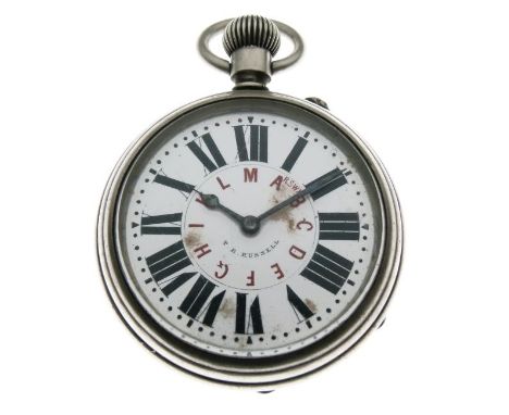 Military Interest - World War I base-metal cased Telegraphy dial pocket watch, retailed by T.R. Russell, 18 Church Street, Li