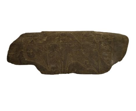 Interesting Archaic carved stone boulder/fragment, probably Indian having scroll decoration, 13cm x 37cm  Condition: No crack