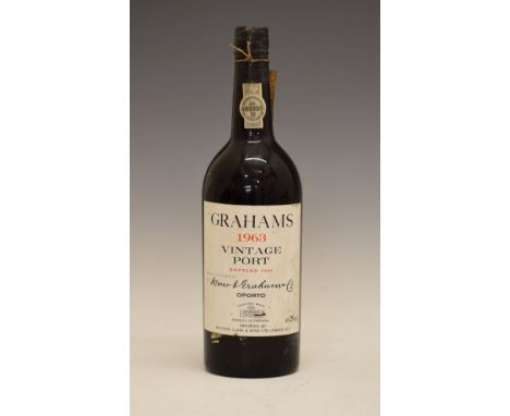 Graham's Vintage Port 1963, one bottle (1)  Condition: Seal is good, level is good with no sign of leakage, light wear to lab