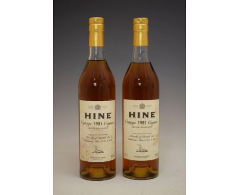 Hine Grande Champagne Cognac 1981 Vintage, landed in 1987, bottled in 2000, two bottles (2)  Condition: Seals are good, level