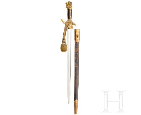 Hirschfänger für Forstbeamte, um 1900  Kräftige, schön erhaltene Rückenklinge mit Ritterhelm-Marke (Firma Kirschbaum, Solinge