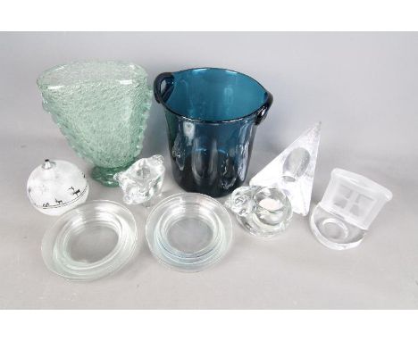 Swedish Glass - A collection of Swedish glassware to include a vase, 22 cm (h), traditional paraffin lamp, candle holder and 
