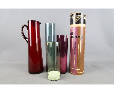 Swedish Glassware - Three vintage, graduated glass vases of cylindrical form by Gullaskruf, largest approximately 30 cm (h), 