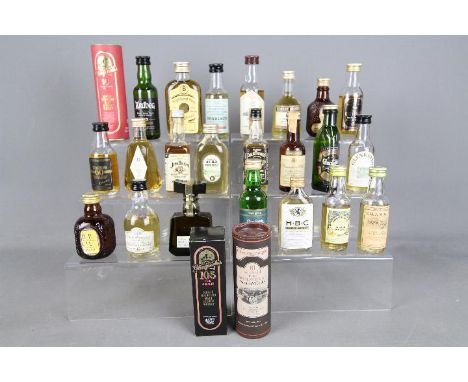 Twenty five whisky miniatures, predominantly Scotch to include Jura, Dalwhinnie, Glenkeith, Glen Moray, Ardbeg, Glenfarclas, 