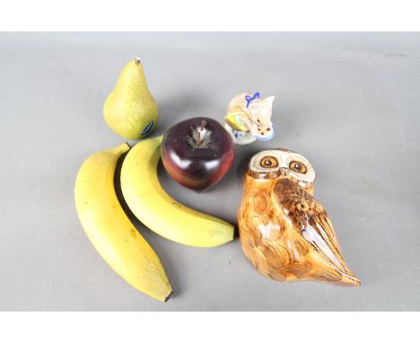 Lot to include three Penkridge ceramic fruits, 2 x banana and a pear, a similar apple, Royal Albert Beatrix Potter 'Appley Da