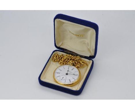 A late 20th century Charles Tissot &amp; Fils pocket watch and chain, Roman numeral hour markers and subsidiary seconds dial.