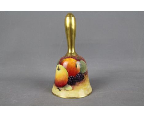 Coalport - a ceramic hand bell, hand painted and signed by Malcolm Harnett, approx 13.5 cm (h)