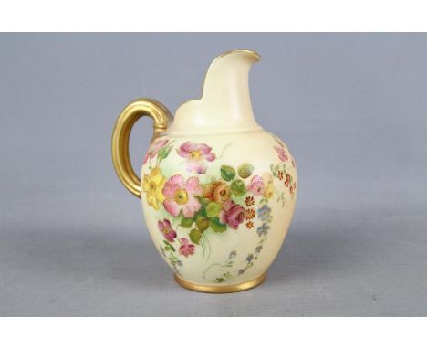 Royal Worcester - An early 20th century blush ivory ground jug, shape 1094, floral and gilt decoration, approximately 13.5 cm