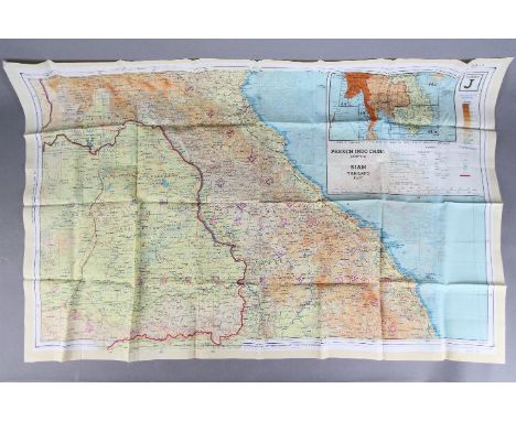 Rare WW2 British RAF Silk Escape Map, 1944-French Indo China and Siam Double-sided, marked 44/J and 44/K Folded, good conditi