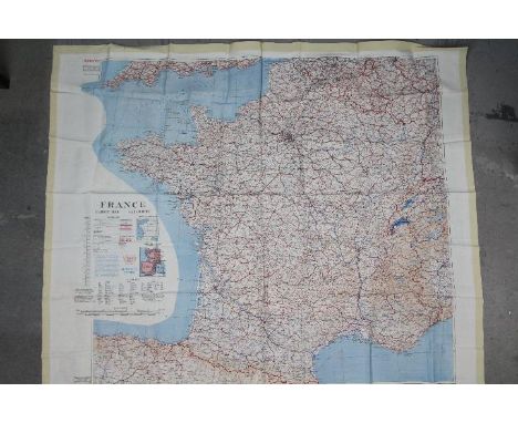 Cold War Fabric Map of France and Spain, 1955. Published by War Office. Double-sided. First Edition-GSGS. Folded, excellent c