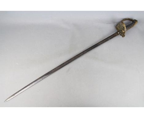 A Victorian British Officer’s 1821 Pattern Light Cavalry / Artillery Officer’s Sword marked London with an embossed sun emble