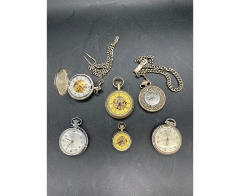 Six pocket watches in various styles and ages