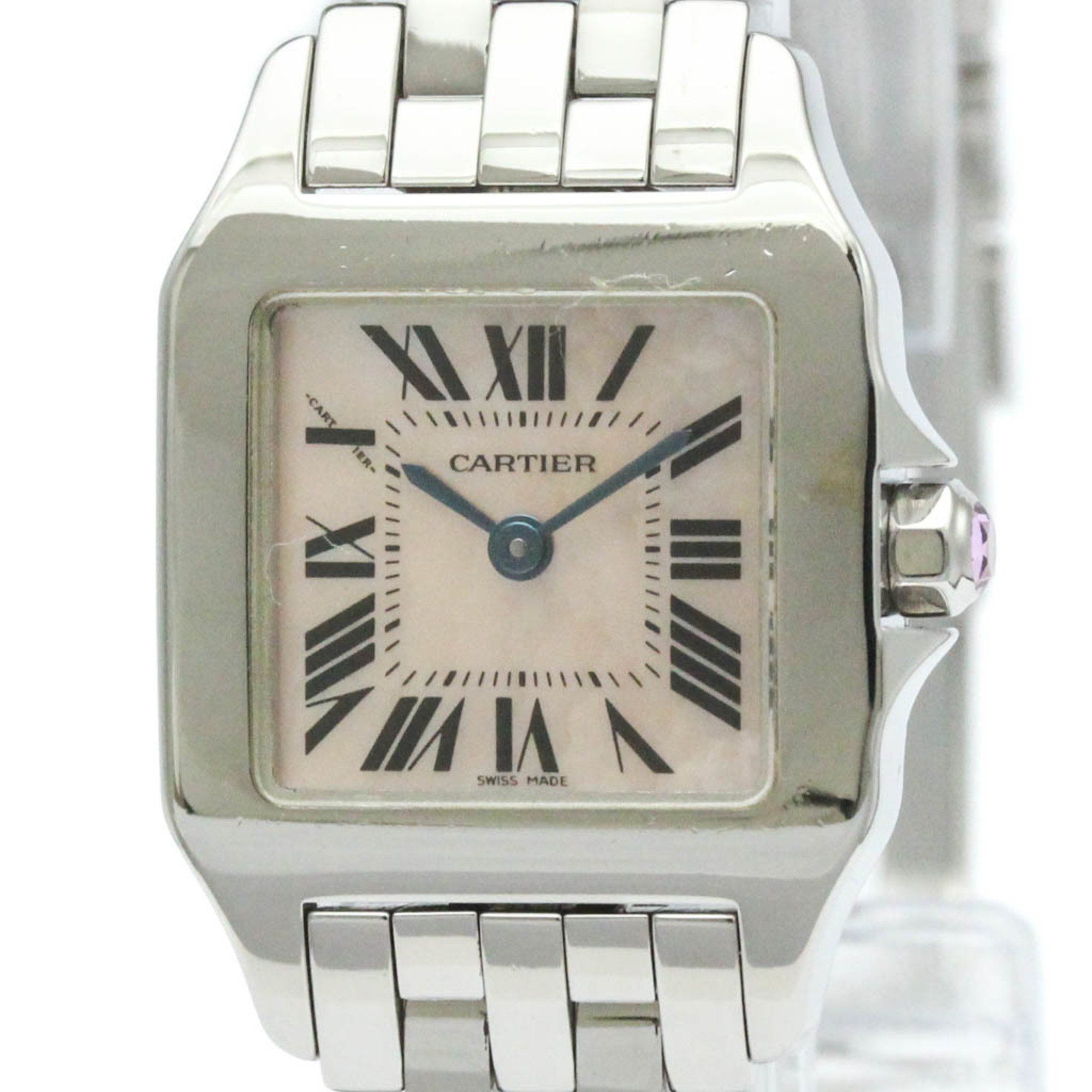 Polished CARTIER Santos Demoiselle Pink MOP Dial Ladies Watch W25075Z5
