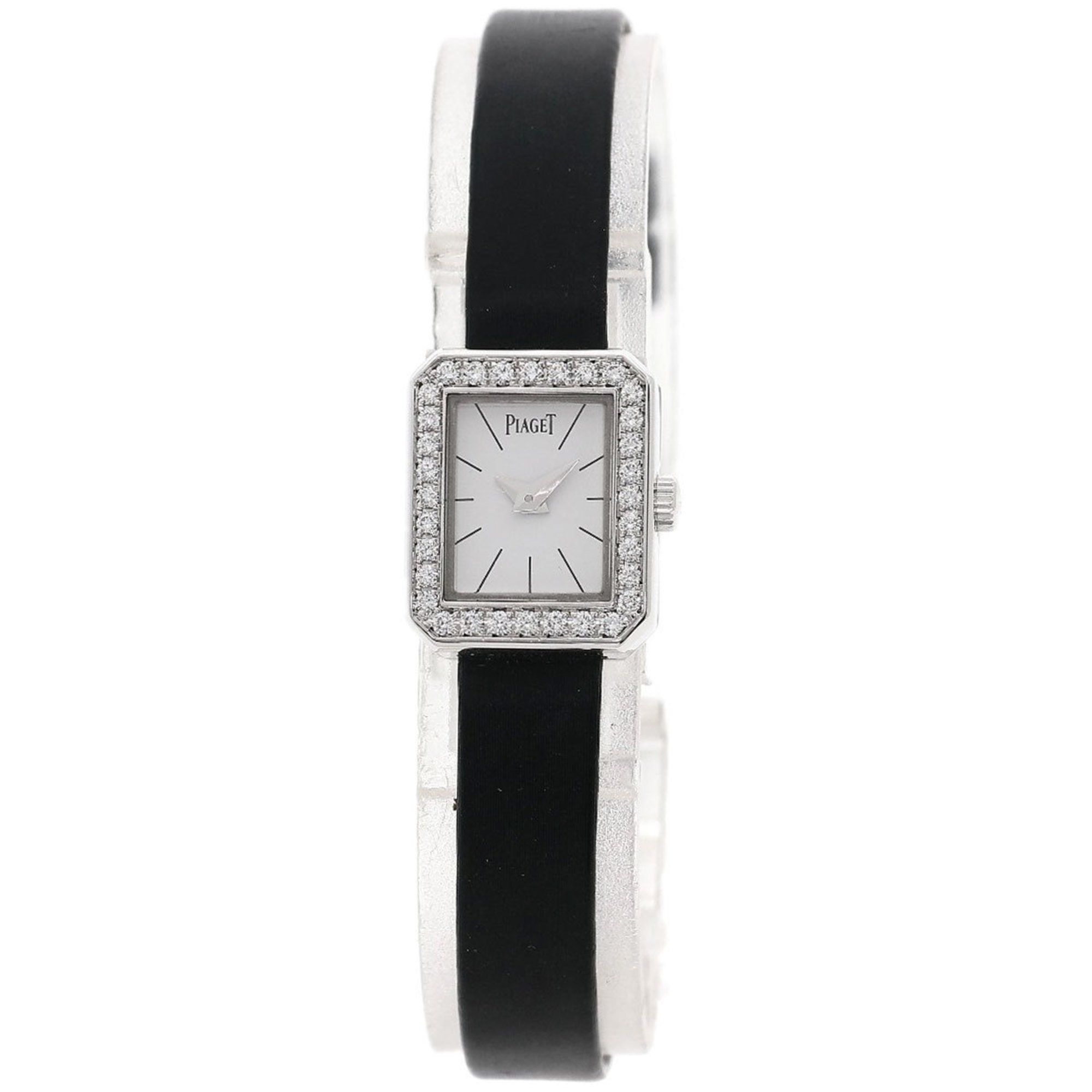 Piaget G0A34502 Mini Protocol Diamond Bezel Watch in 18K White Gold and Leather Strap for Women