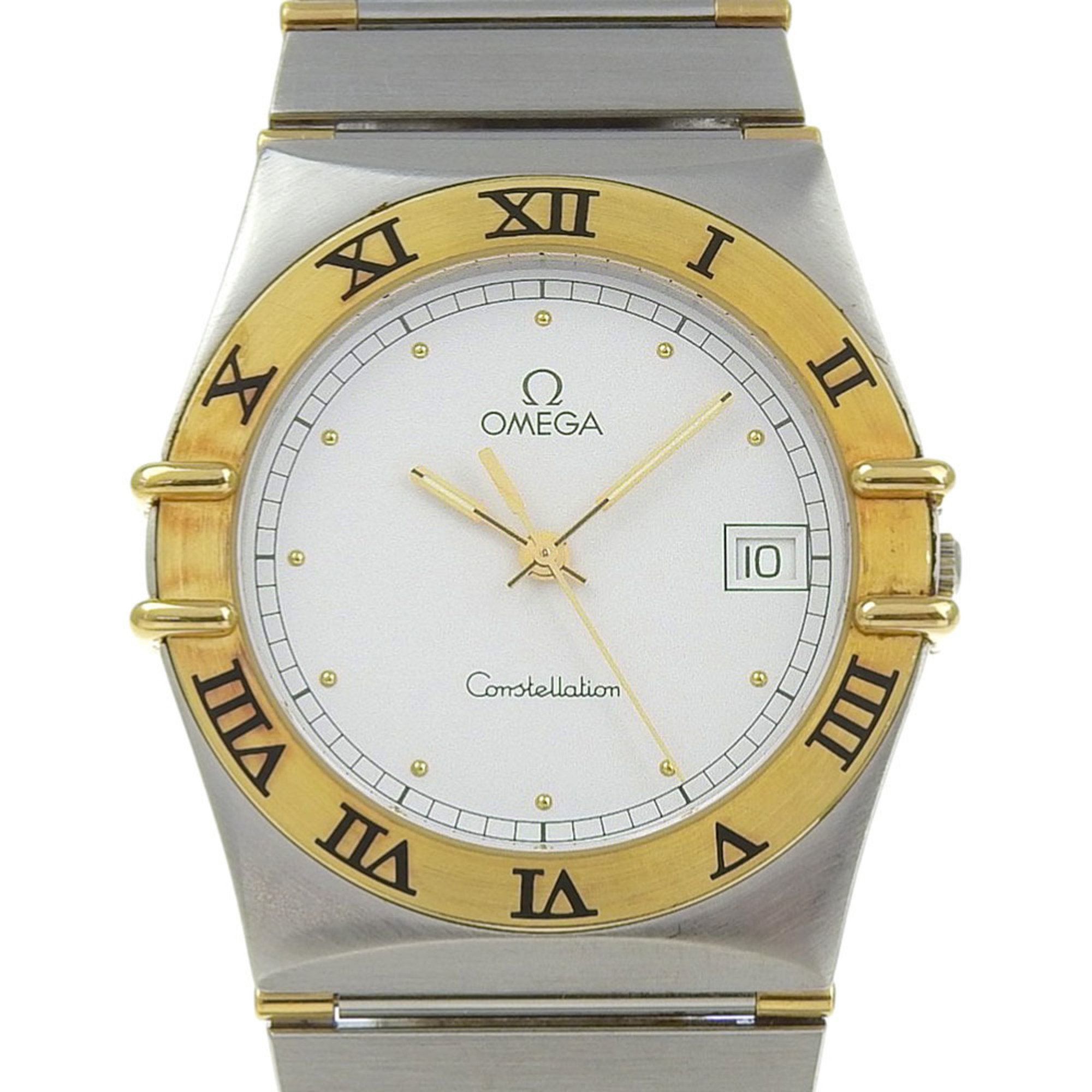 OMEGA Constellation Watch, Date, Stainless Steel, 1991, Quartz Movement, Analog Display, White Dial,