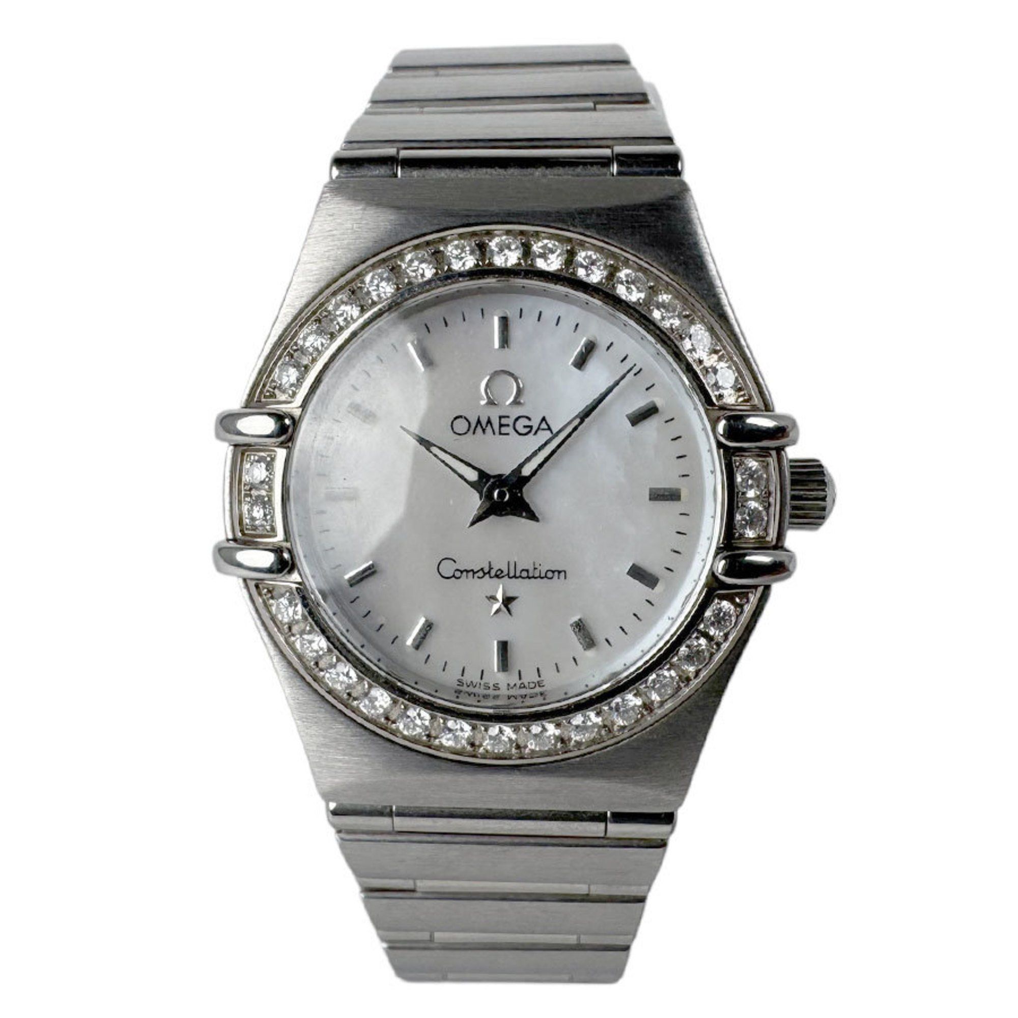 OMEGA Constellation Watch Stainless Steel Bezel Diamond Silver x White Ladies Quartz u0025