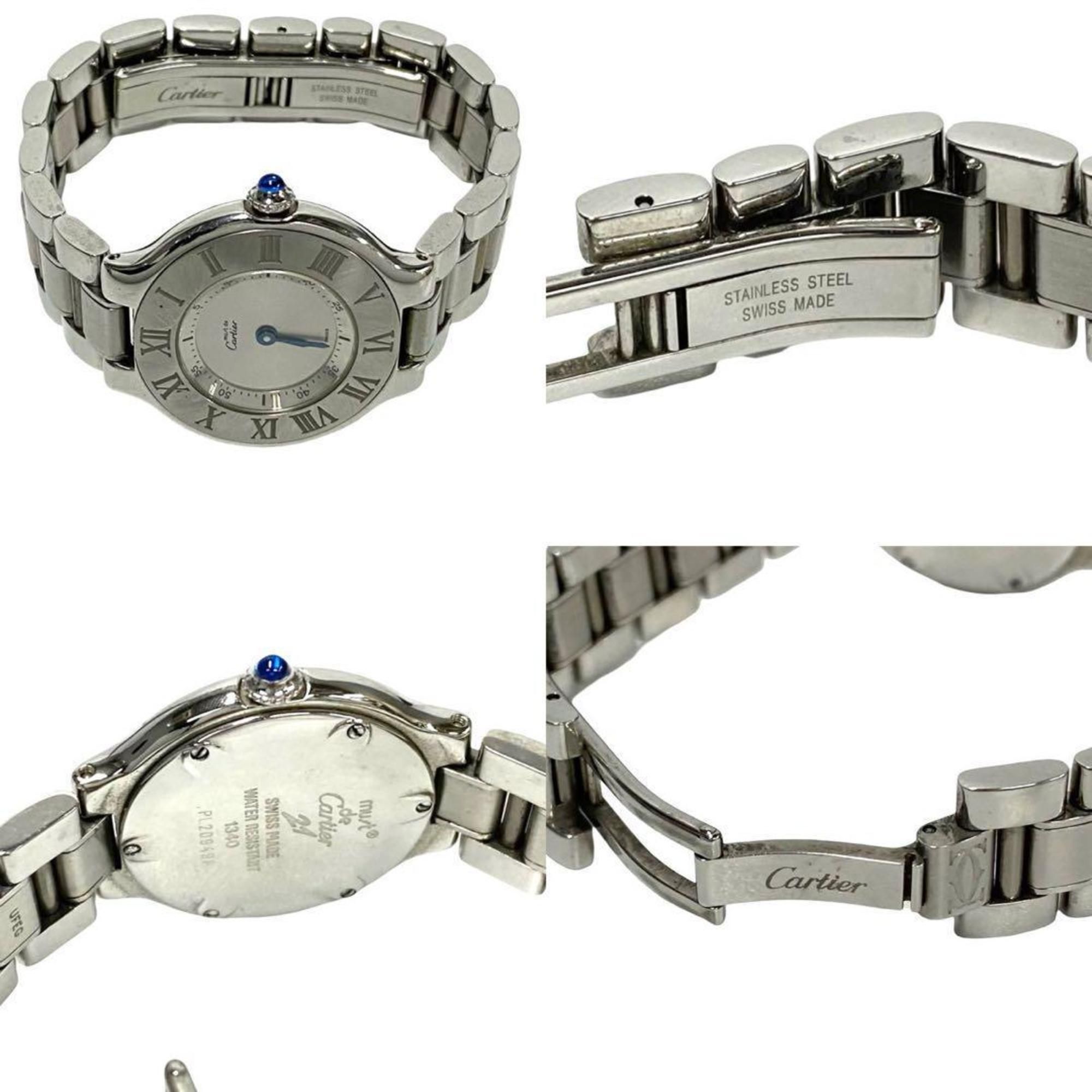 CARTIER Must 21 Logo Engraved Stainless Steel Quartz Wristwatch, Silver, Women's, 33065