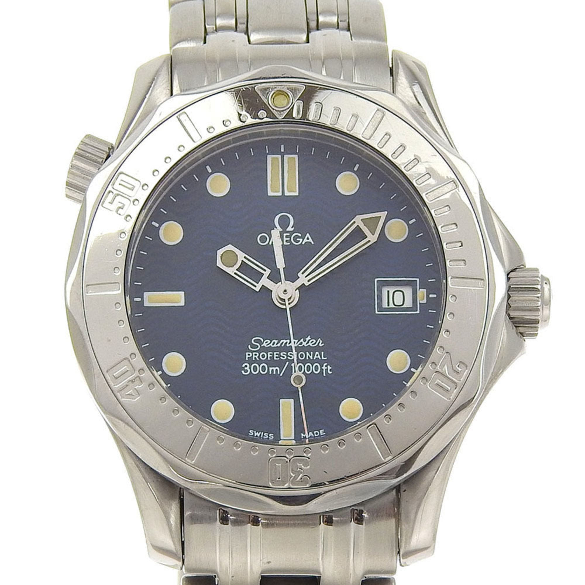 OMEGA Seamaster 300M Watch Professional Stainless Steel Quartz Analog Display Navy Dial Men's