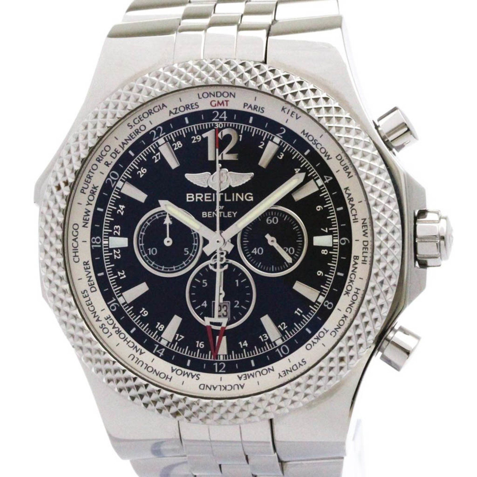 BREITLING Bentley GMT Steel Automatic Mens Watch A47362 Polished