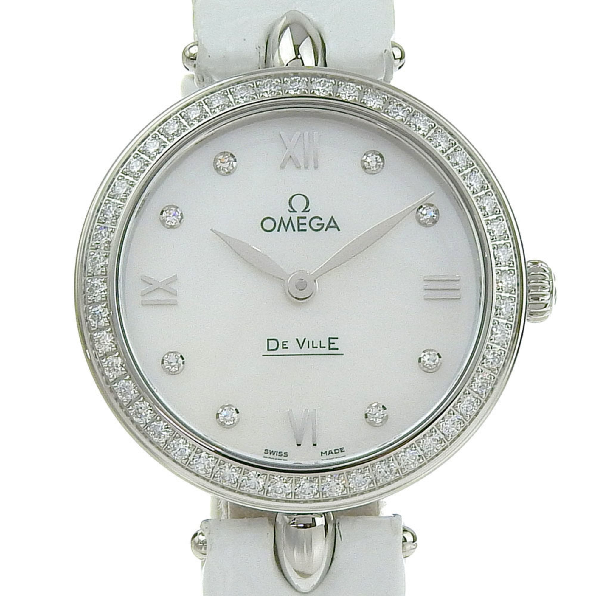 OMEGA Dou Drop Watch De Ville 8P Diamond 424.18.27.60.55.001 Stainless Steel x Embossed Leather Quar