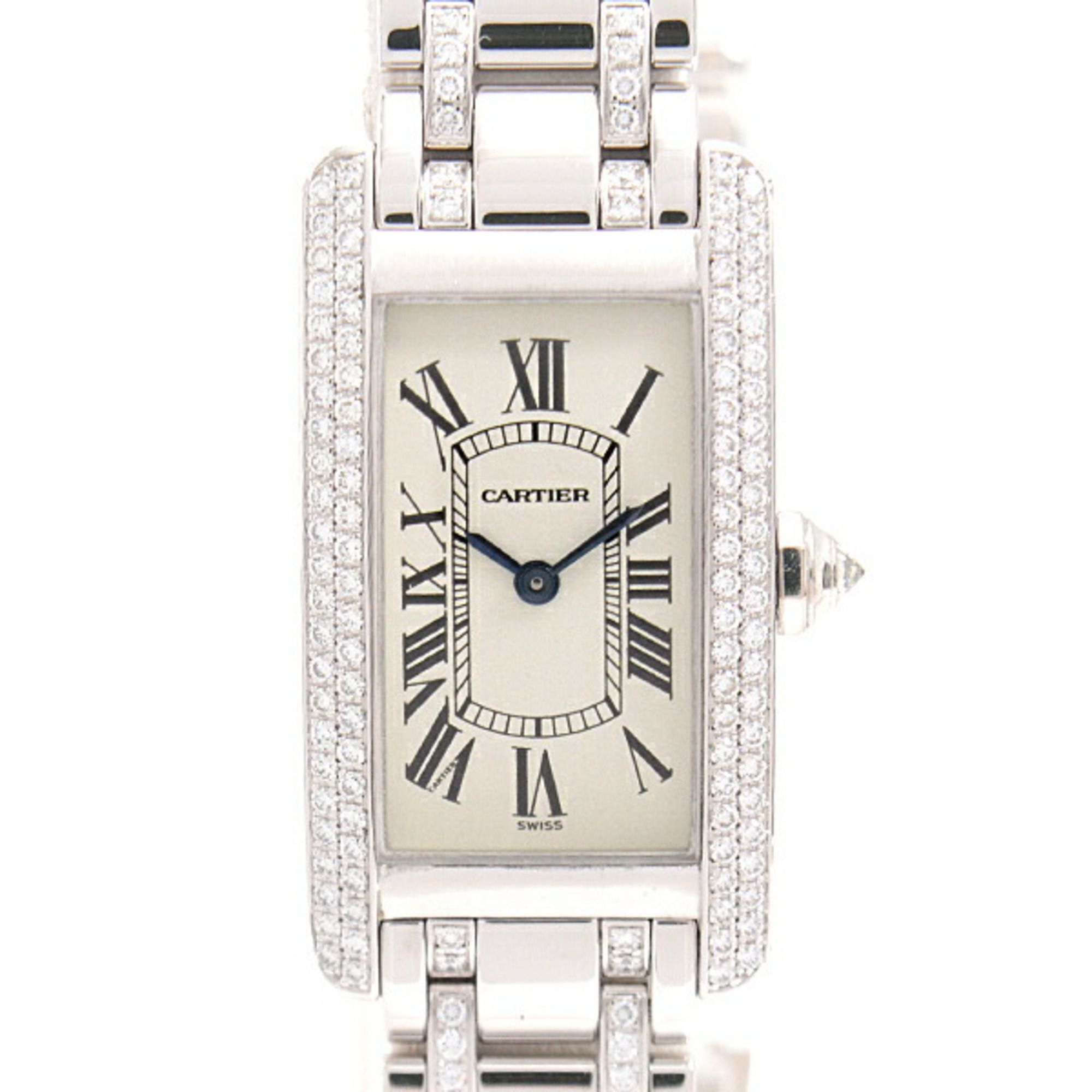 Cartier Women's Watch Tank Americaine SM Genuine Diamond Battery Operated White Gold 750WG Ivory Dia