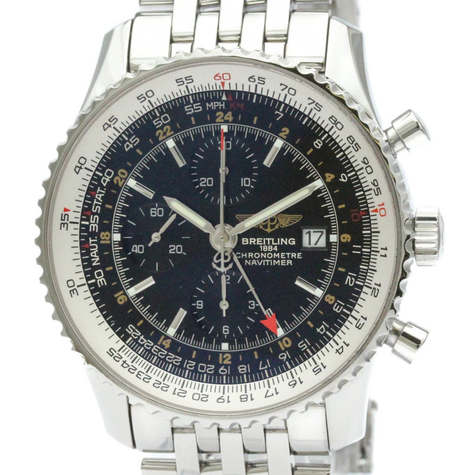 BREITLING Navitimer World Steel Automatic Mens Watch A24322 Polished