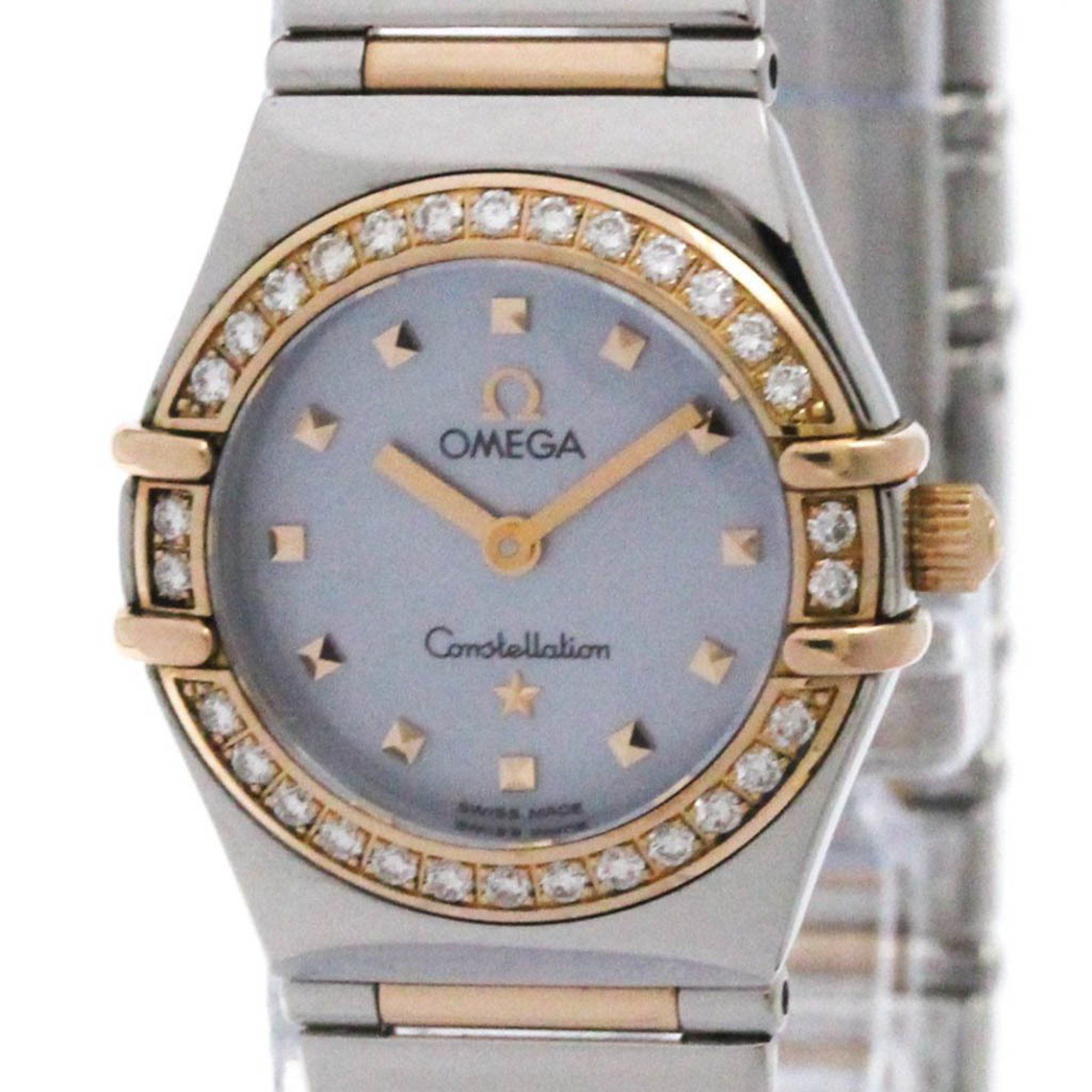 OMEGA Constellation Diamond MOP Pink Gold Steel Watch 1368.74 Polished