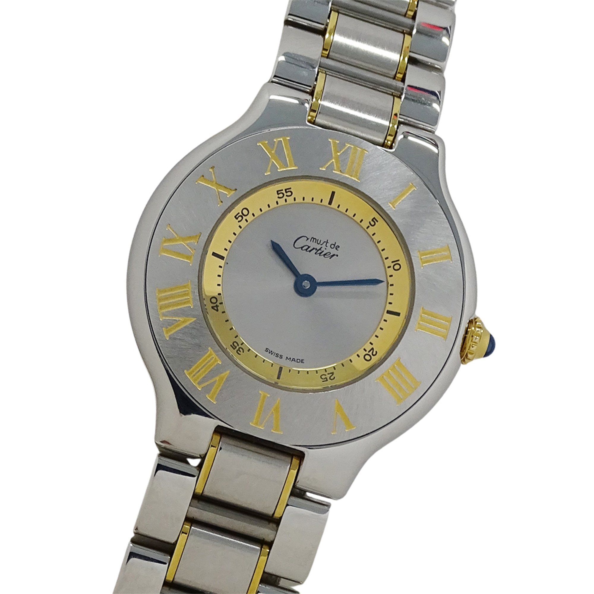 Cartier watch boys brand Must 21 Vantianne quartz QZ stainless steel SS gold GP 1330 combination pol