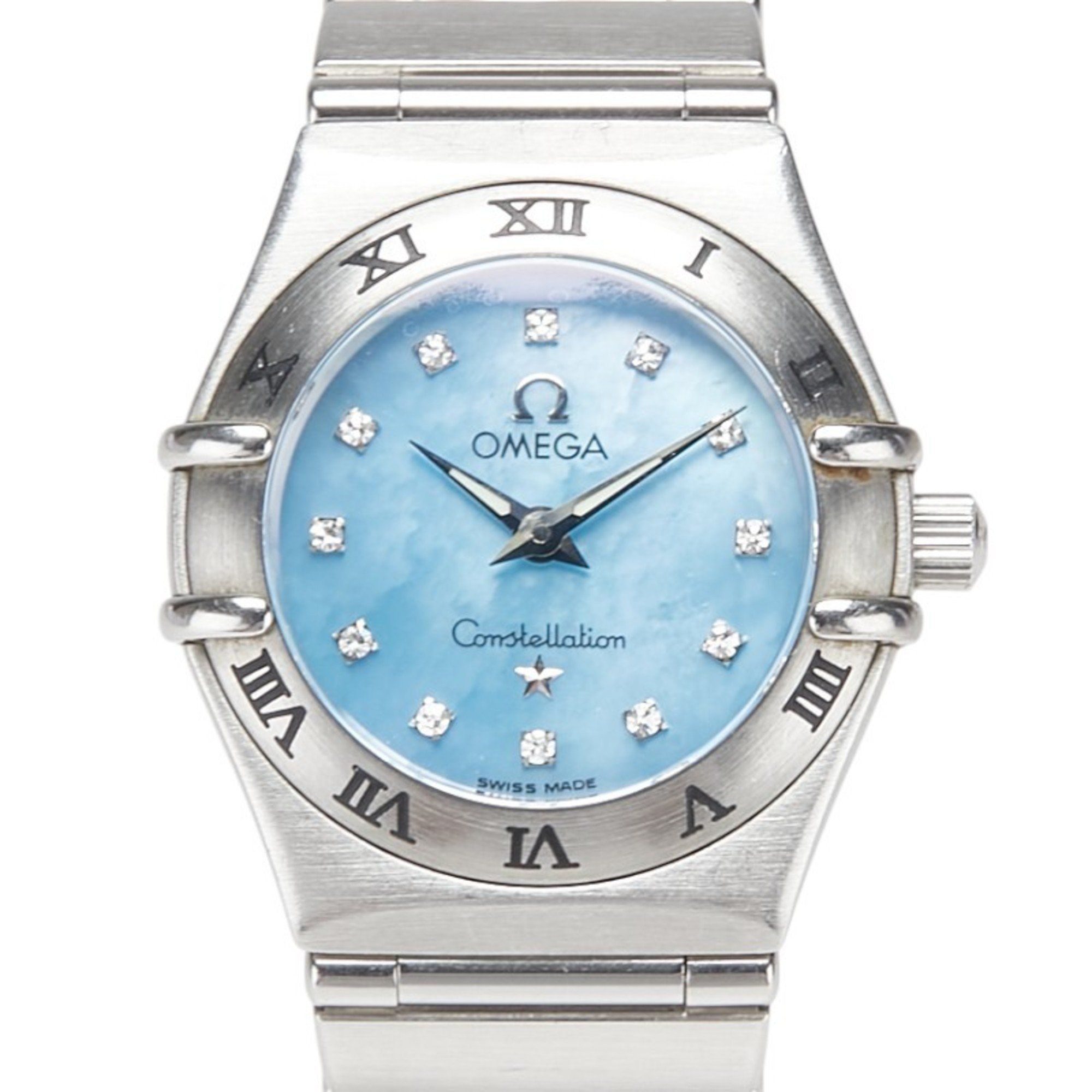 Omega Constellation Mini 12P Diamond Watch 1562.85 Quartz Blue Dial Stainless Steel Women's OMEGA