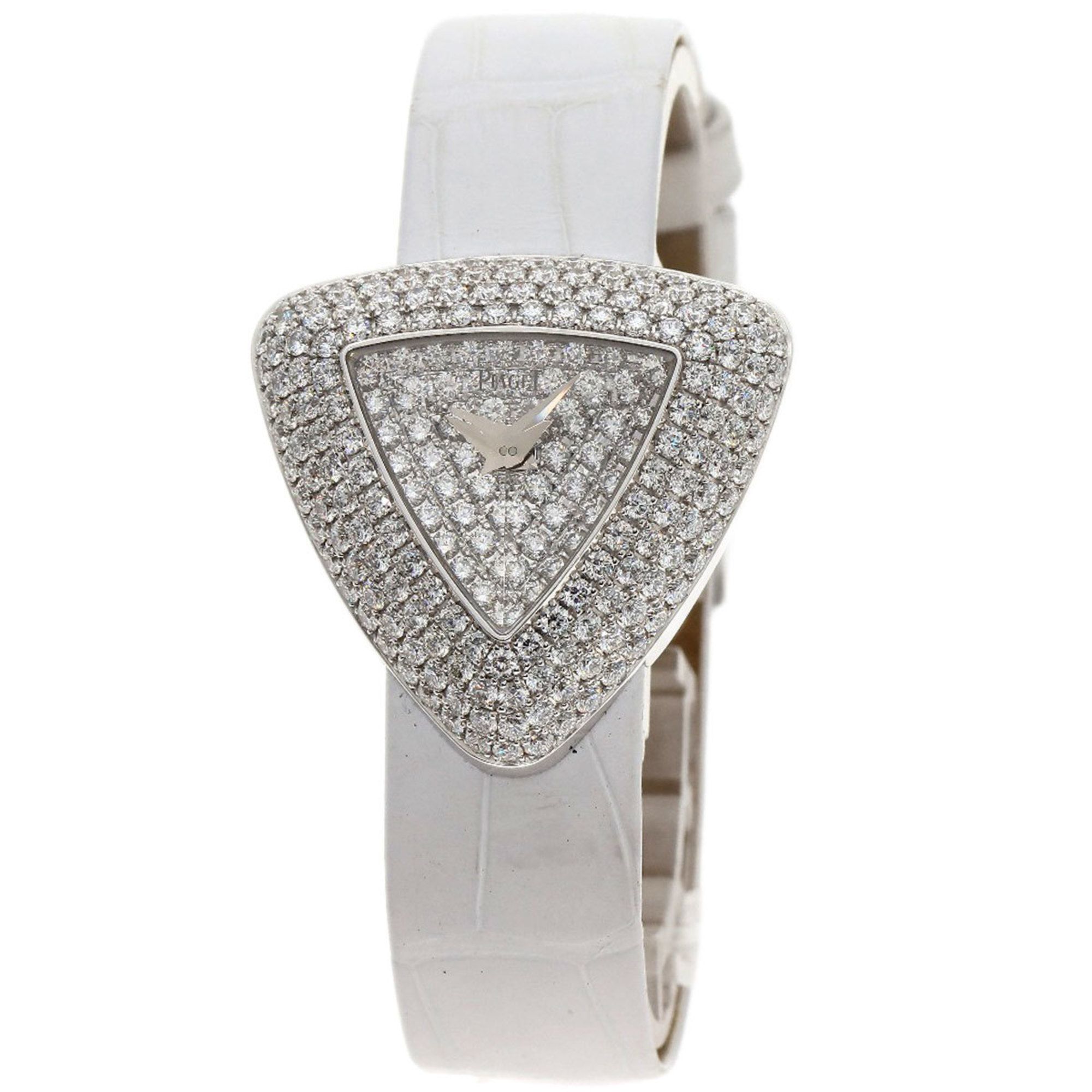 Piaget P10318 Limelight Triangle Full Diamond Watch 18K White Gold Leather Women's PIAGET