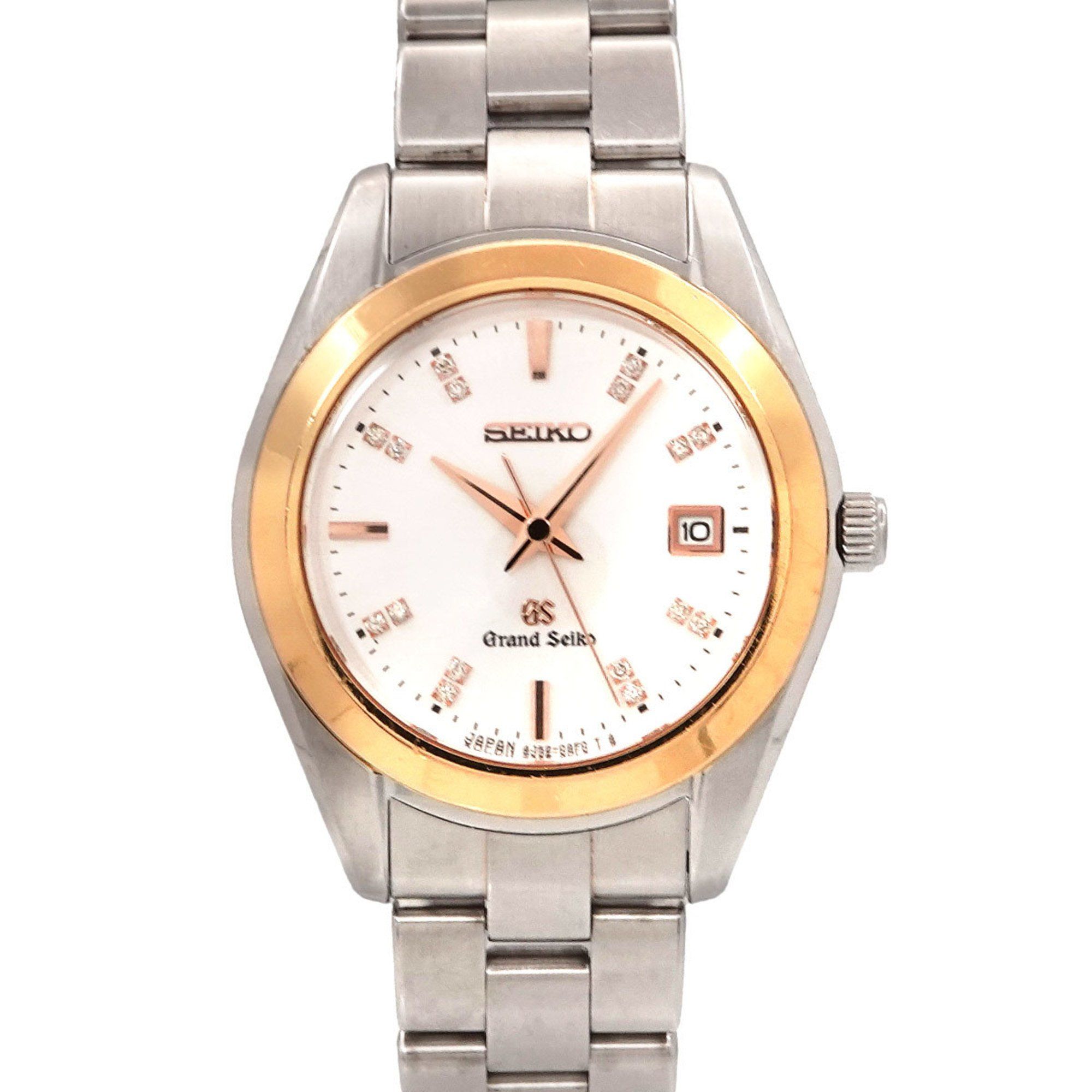 Seiko Grand Two-tone STGF074 16P Diamond Women's Watch 4J52 0AB0 Date Silver PG Pink Gold Quartz GRA