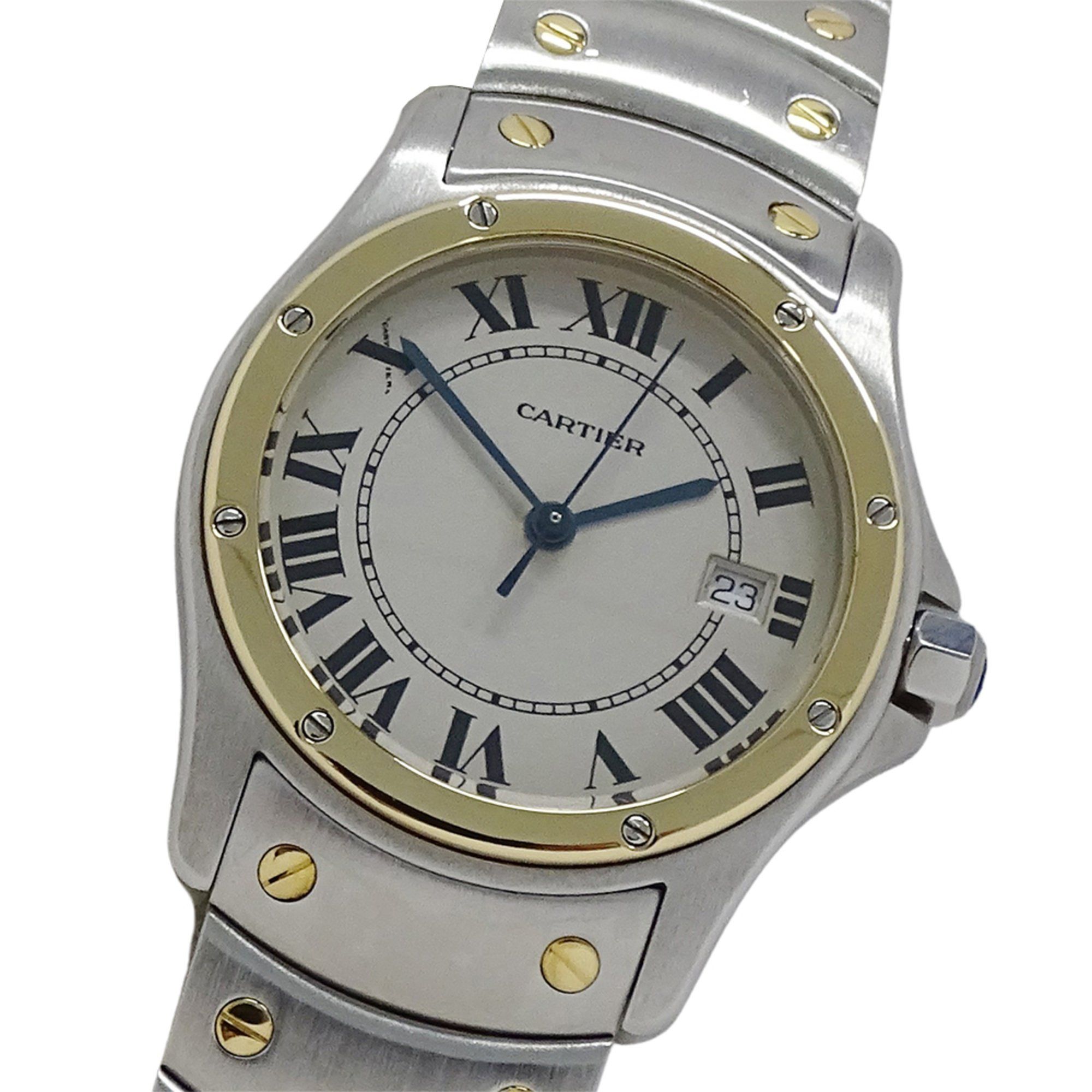 Cartier Santos Ronde MM Boys' Watch with Date, Quartz Movement, Stainless Steel, Gold, and Yellow W2