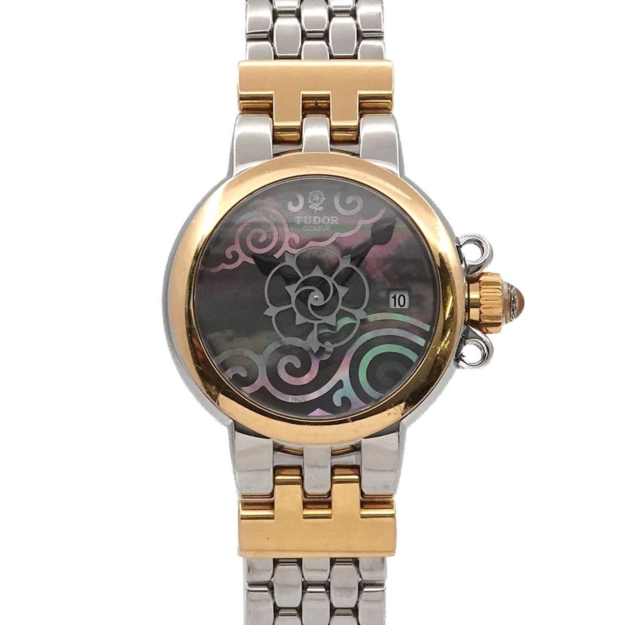 TUDOR Clair de Rose Two-tone Watch 35101 Women's with Date Display, Black Shell and Yellow Gold, Aut