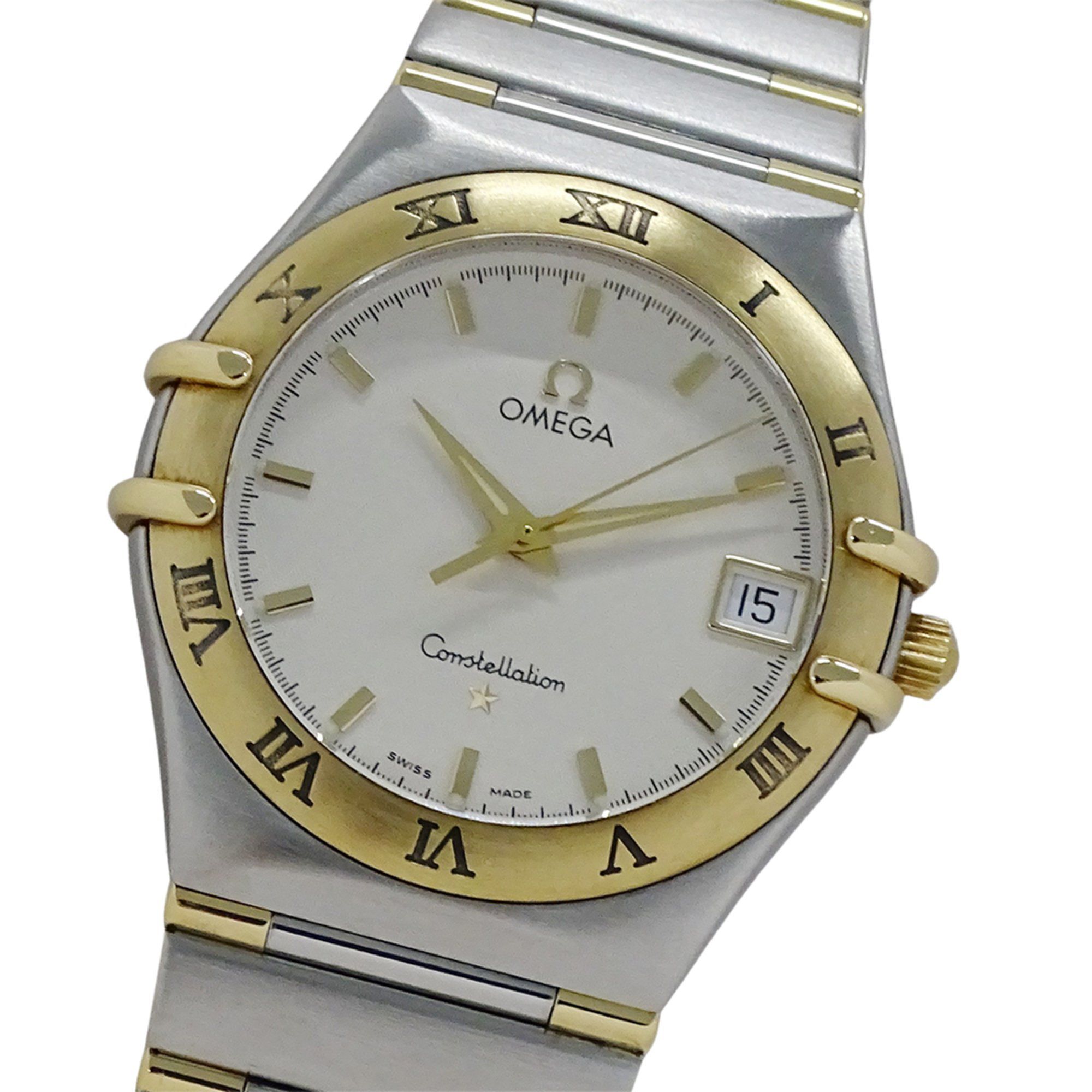 OMEGA Constellation 1312.30 Men's Watch, Date, Quartz, QZ, Stainless Steel, Gold, Yellow Half Bar, P
