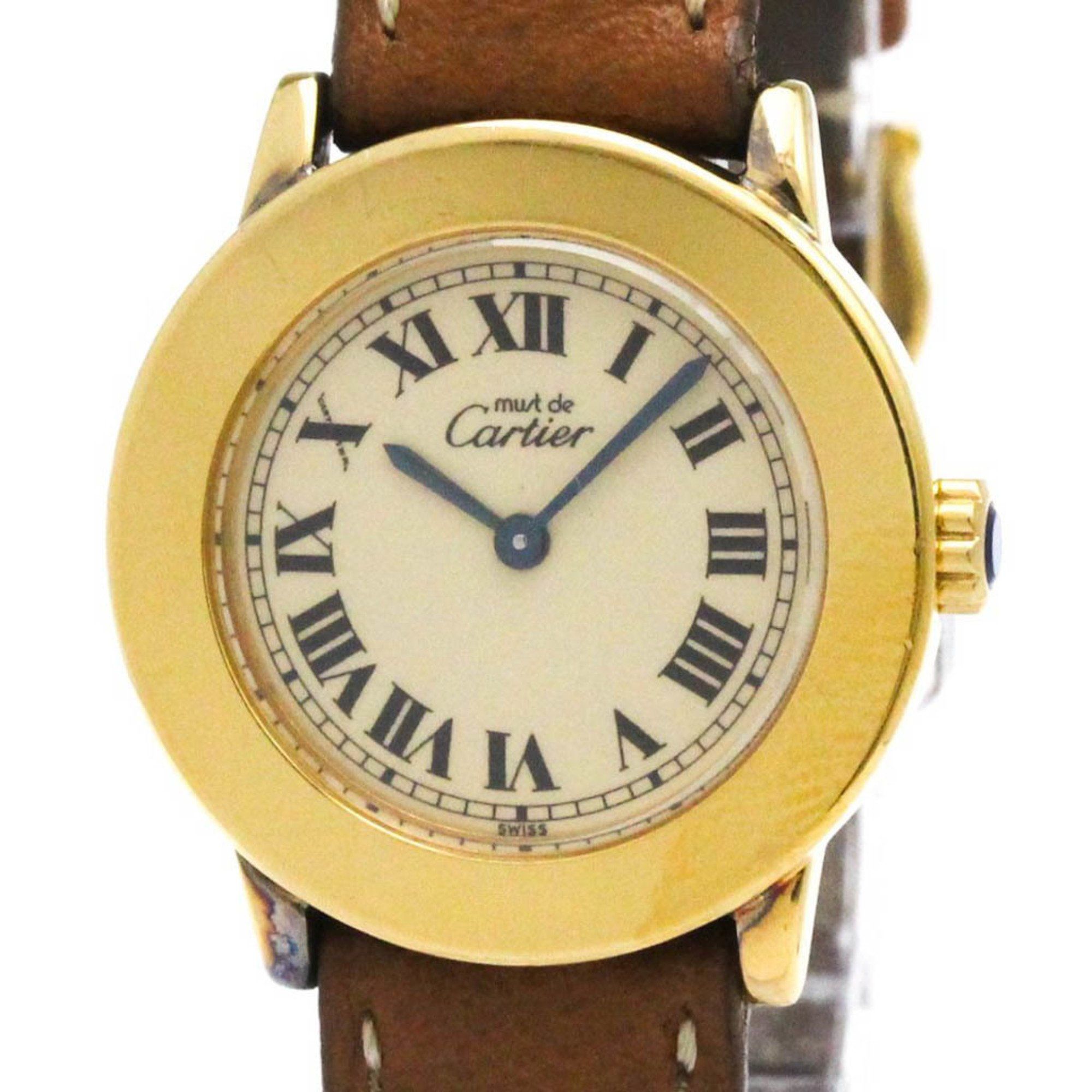 CARTIER Must Gold Plated Leather Quartz Ladies Watch W1008743
