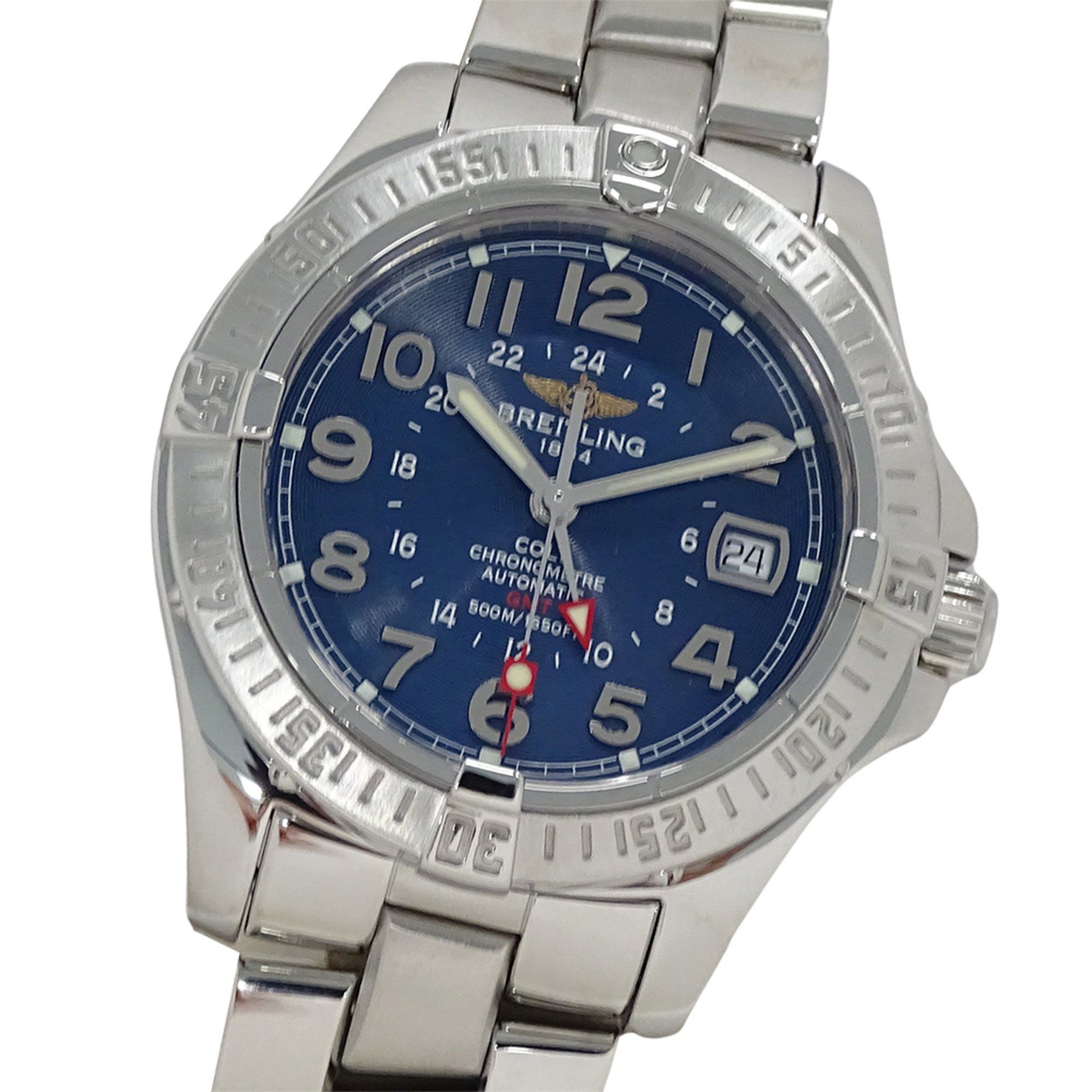 Breitling Colt A32350 Men's Automatic Watch with GMT Date Display, Stainless Steel, Silver/Navy, Pol