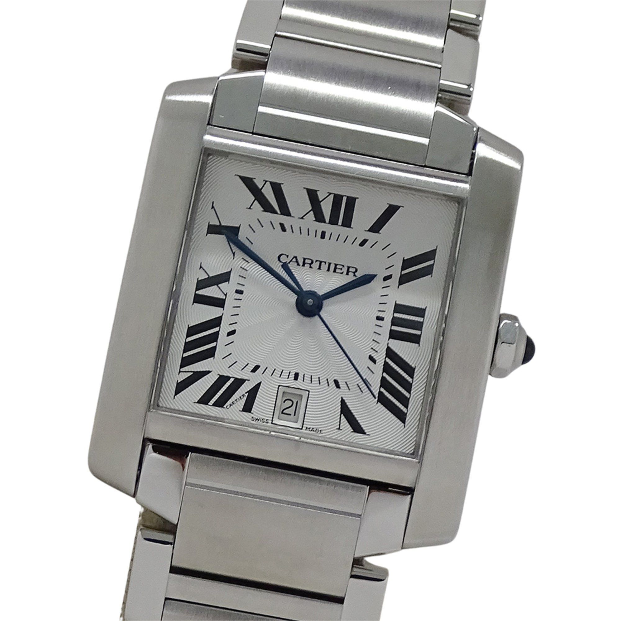 Cartier Tank Française Men's Watch, LM, Date, Automatic, Stainless Steel, W51002Q3, Silver, Polished