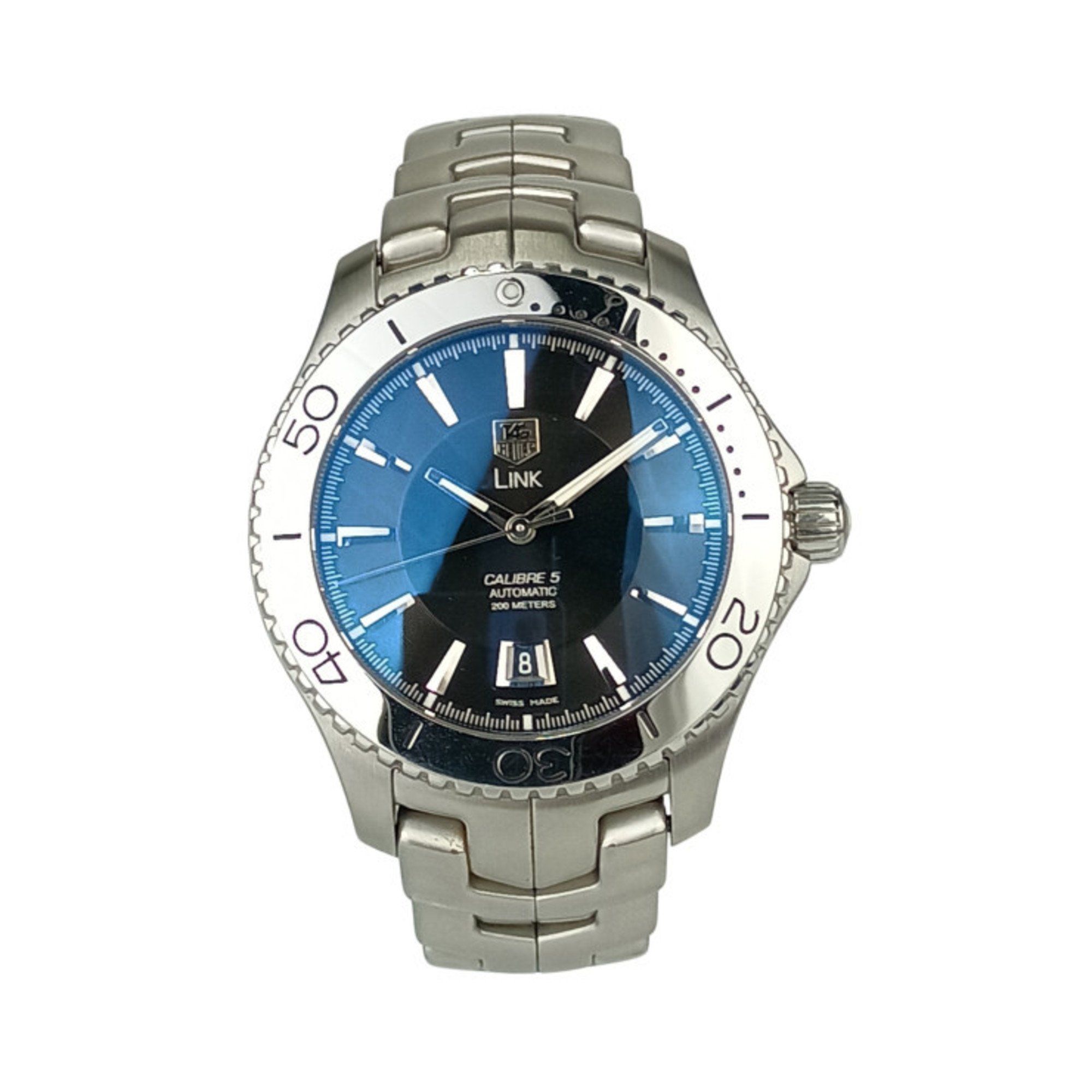 TAG Heuer Link Caliber 5 WJ201A Men's Watch with Black Dial and Stainless Steel Back Skeleton