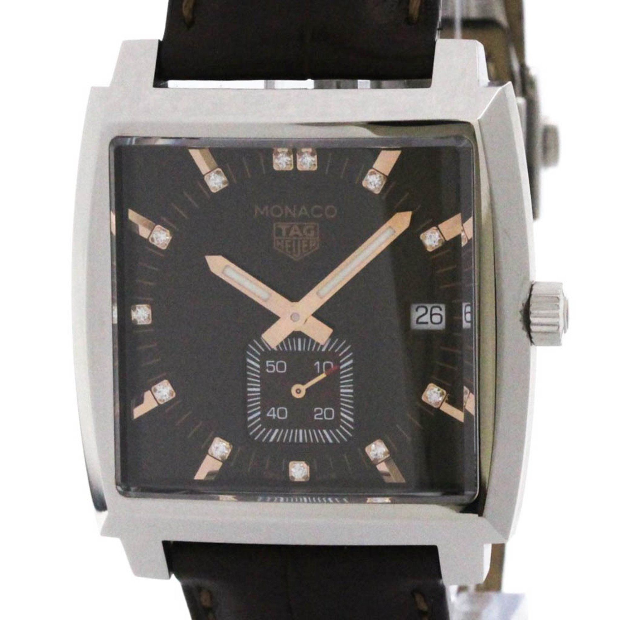 TAG HEUER Monaco Diamond Steel Leather Quartz Watch WAW131E