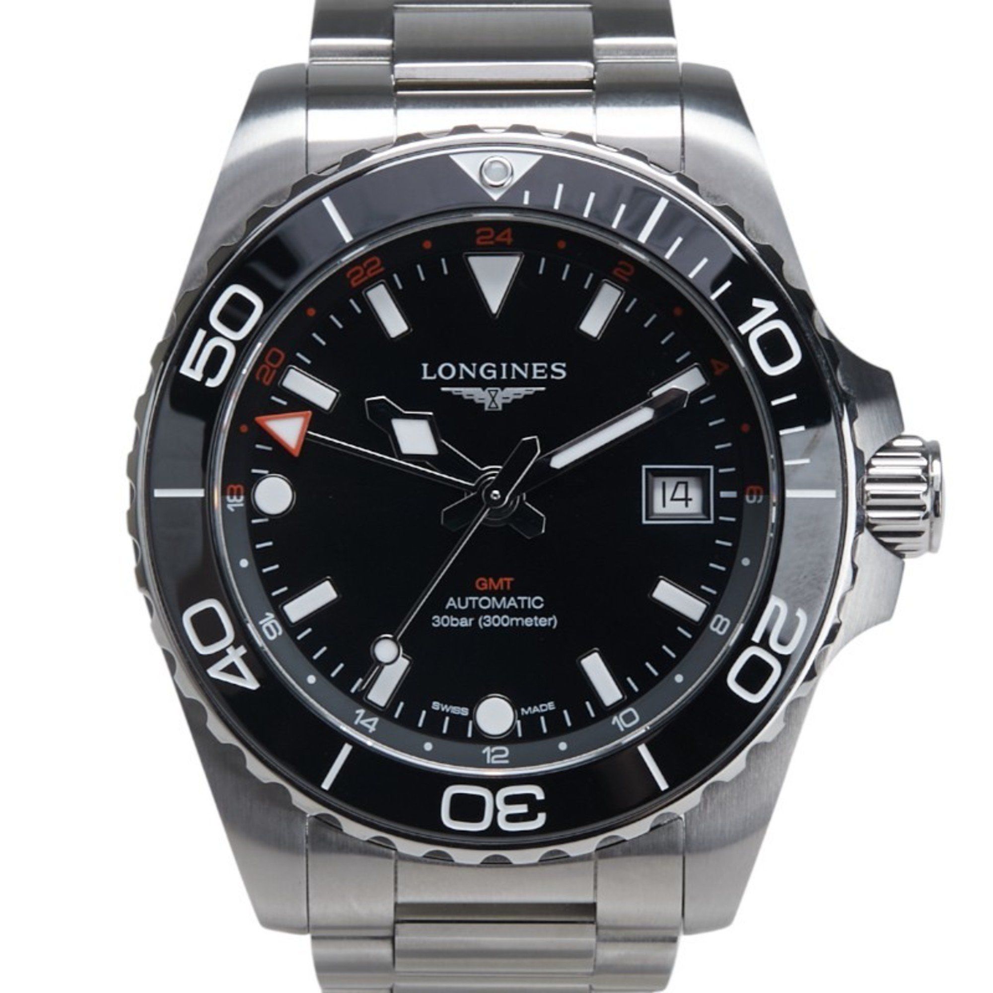 Longines HydroConquest GMT Watch L3.790.4.56.6 Automatic Black Dial Stainless Steel Men's LONGINES