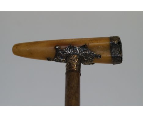 Horn and silver handled walking stick