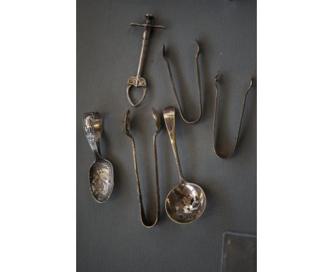 Silver Nursery Rhyme Spoon Hey Diddle Diddle with Full Birmingham Hallmarks together with a Olive Picker, Nips and Caddy Spoo