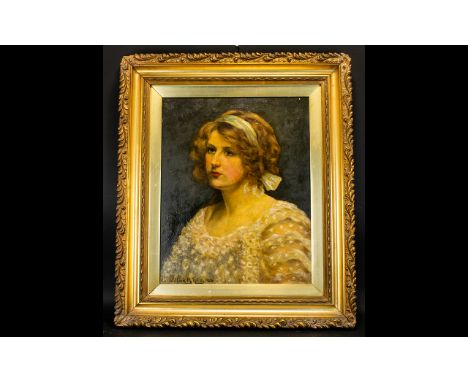 Edwardian Oil On Canvas Portrait Signed Wilfrid M Nolan Depicting a blonde female head and shoulders portrait, signed in umbe
