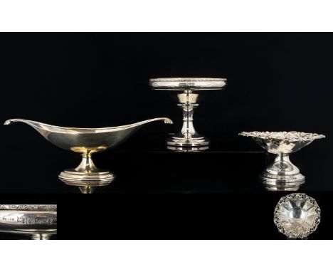 A Collection Of Three Silver Bon Bon Dishes The first, embossed and reticulated, fully hallmarked Birmingham 'D' - 1903, the 