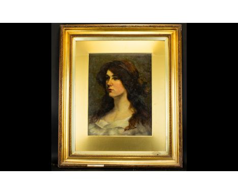 Edwardian Oil On Canvas Portrait Signed Wilfrid M Nolan Depicting a brunette female head and shoulders portrait, signed in um