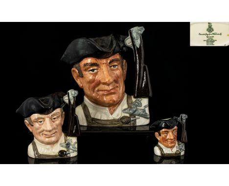 Royal Doulton Hand Painted Trio of Character Jugs (3) 1. Gunsmith Large D6573 issued 1963-1983. Designer David Biggs. Height 