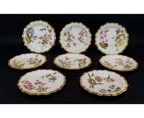A Collection Of Eight Royal Worcester Cabinet Plates Each with puce mark to base, each numbered 1416, matte cream ground, eac