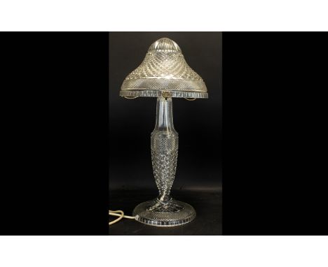 Early 20th Century Cut Glass Table Lamp Of mushroom form with cut glass and hobnail decoration, overall height 24 inches, sha
